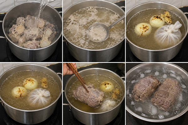 công đoạn ninh nước dùng xương bò