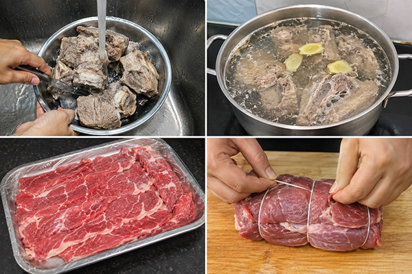 công đoạn sơ chế xương bò và thịt bò