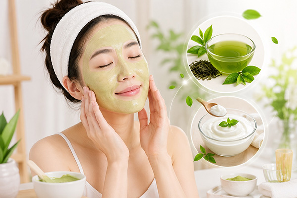 mặt nạ làm dịu hỗ trợ sáng da trà xanh và sữa chua