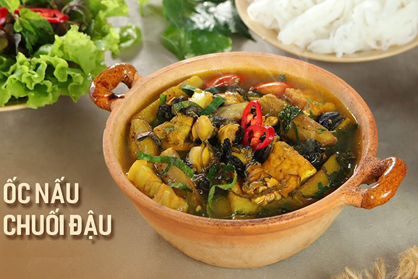 ốc bươu nấu chuối đậu ngon bắt vị